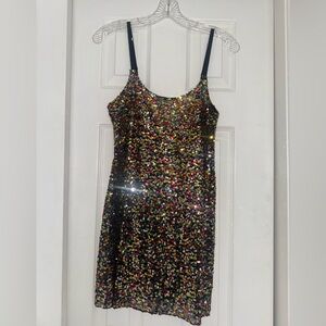 Sheer Free People Black Multicolor Sequin Mini Dress